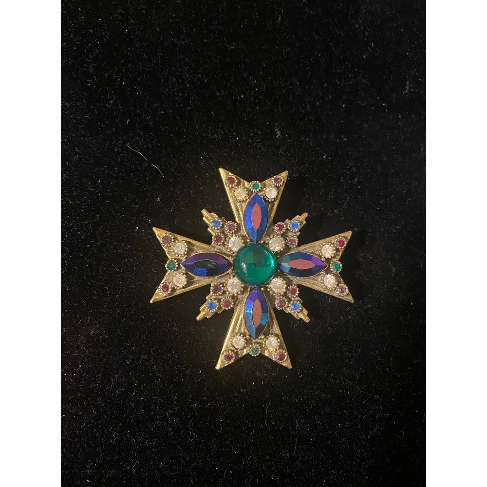Vintage Florenza unsigned Maltese‎ Cross Pin Brooch